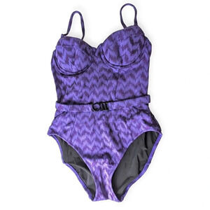 Solid & Striped One Piece Swimsuit Belted The Spencer  Purple NWT